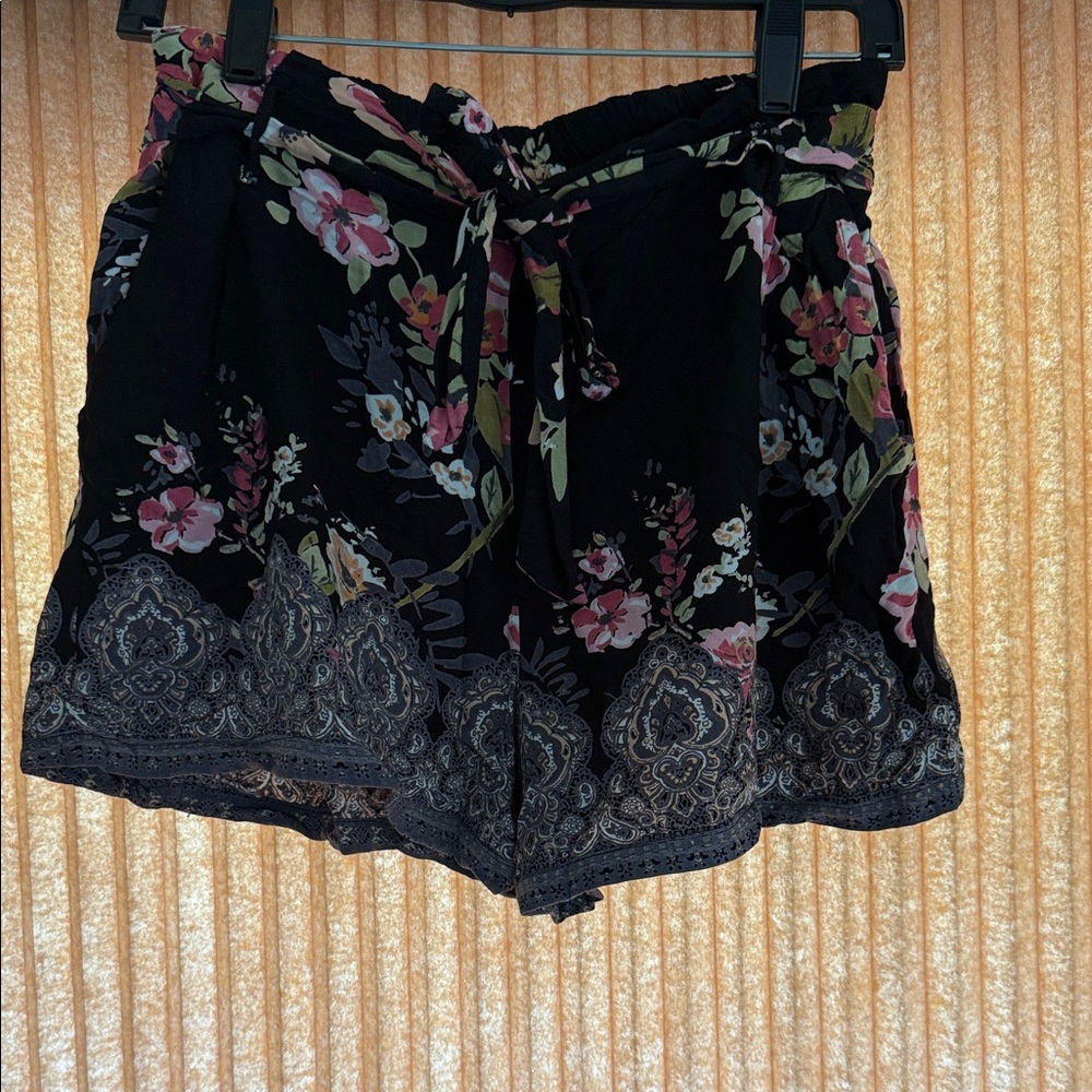 Angie Black Floral High Waist Shorts